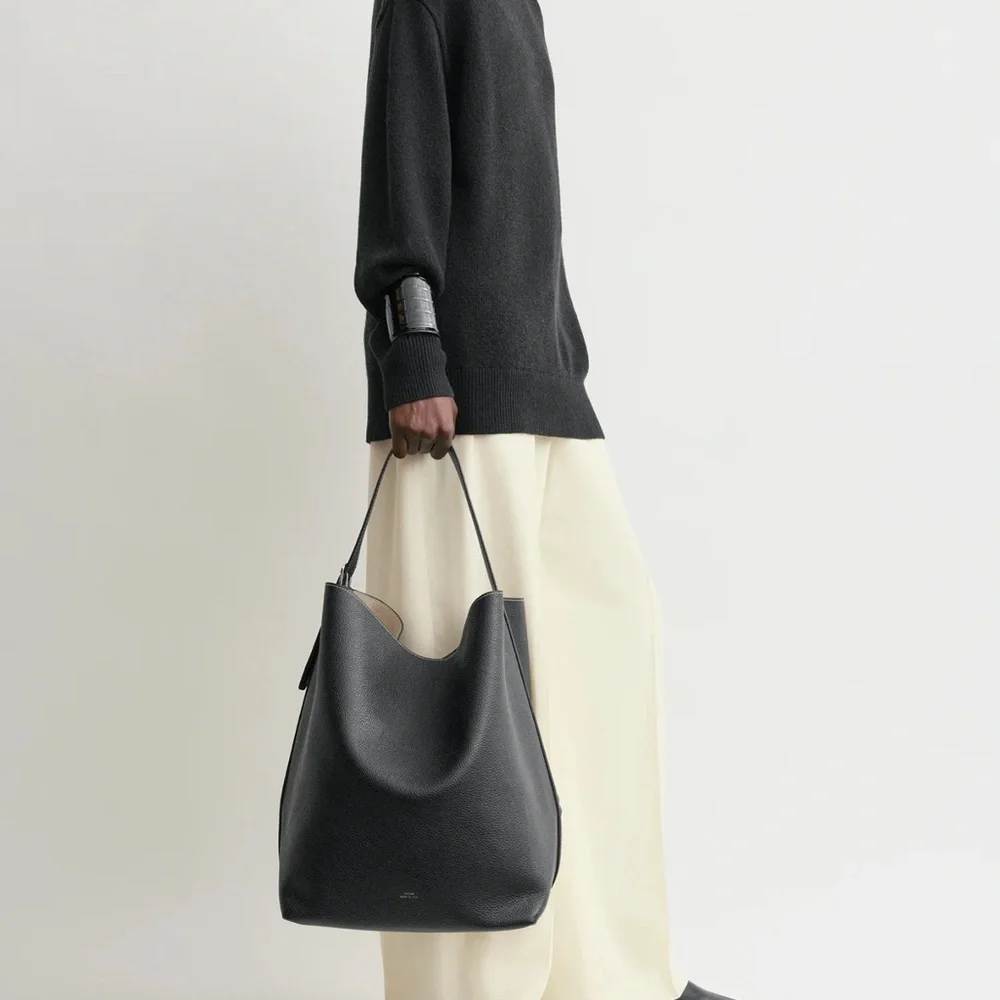 Toteme Black Pebbled Leather Tote with Contrast Stitching - Picture 3 of 5
